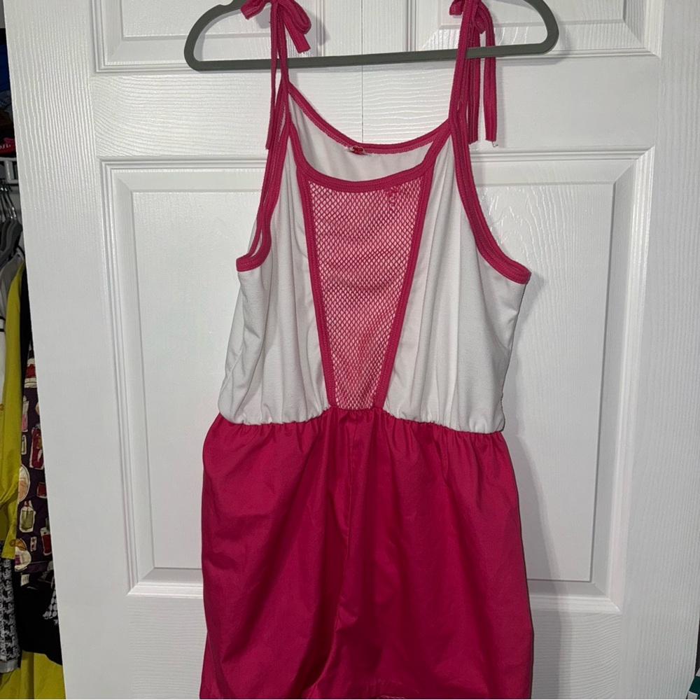 Pink and White Vintage Romper with‎ Adjustable Tie Straps